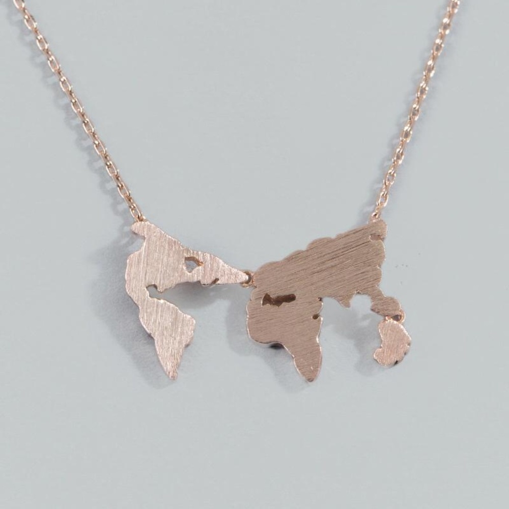 World Map Rose Gold Pendant Necklace